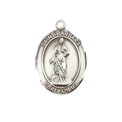 Everlasting Light Jewelry Medium Men's Pewter Saint St. Barbara Medal Pendant on 24 Inch Endless Rhodium Plated Heavy Curb Brass Chain, Catholic Religious Necklace - Made in USA- Deluxe Velvet Gift Box
