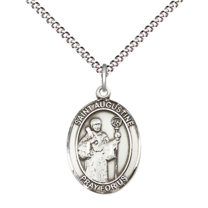 Everlasting Light Jewelry Medium Women's .925 Sterling Silver Saint St. Augustine Pendant Necklace on 18- Inch Rhodium Plated Lite Curb Brass Chain – Patron Saint St. of Theologians & Sore Eyes, Catholic Medal – Velvet Gift Box Included