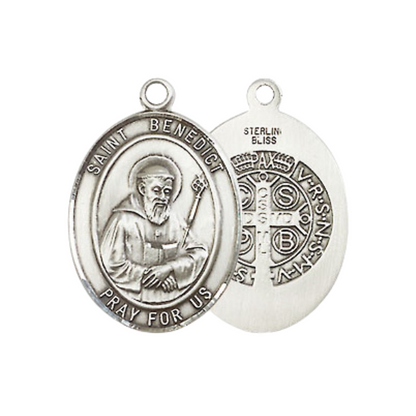 Everlasting Light Jewelry Medium Women's .925 Sterling Silver Saint St. Benedict Pendant Necklace on 18- Inch Rhodium Plated Lite Curb Brass Chain – Patron Saint St. of Monks & Poison Sufferers, Catholic Medal – Velvet Gift Box Included