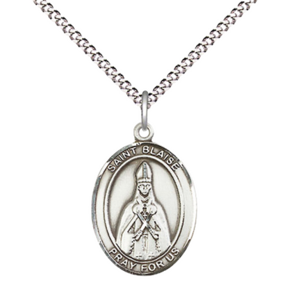 Medium Women's Pewter Saint St. Bernard of Clairvaux Medal Pendant on 18 Inch Rhodium Plated Lite Curb Brass Chain with Lobster Claw Clasp, Catholic Religious Necklace - Made in USA- Velvet Gift Box