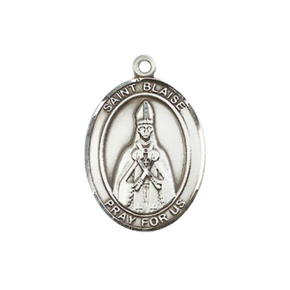 Everlasting Light Jewelry Medium Women's Pewter Saint Blaise Pendant Necklace on 18-inch Rhodium-Plated Lite Curb Brass Chain – Patron Saint of Throat Ailments – ¾ x ½ Medal – Velvet Gift Box Included