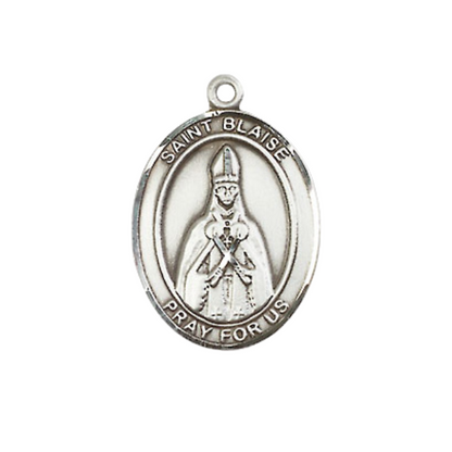 Everlasting Light Jewelry Mens Medium Oval Pewter Saint St. Blaise Medal Pendant on 24 Inch Rhodium Plated Heavy Curb Brass Chain with Lobster Claw Clasp, Catholic Religious Necklace- USA Made Gift Boxed