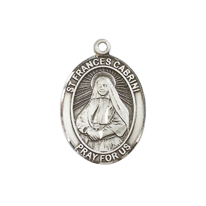 Medium Women's Pewter Saint Frances Cabrini Pendant Necklace on 18-inch Rhodium-Plated Lite Curb Brass Chain – Patron Saint of Hospital Administrators – ¾" x ½" Medal – Velvet Gift Box Included