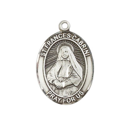Medium Men's Pewter Saint St. Frances Cabrini Medal Pendant on 24 Inch Endless Rhodium Plated Heavy Curb Brass Chain, Catholic Religious Necklace - Made in USA- Deluxe Velvet Gift Box
