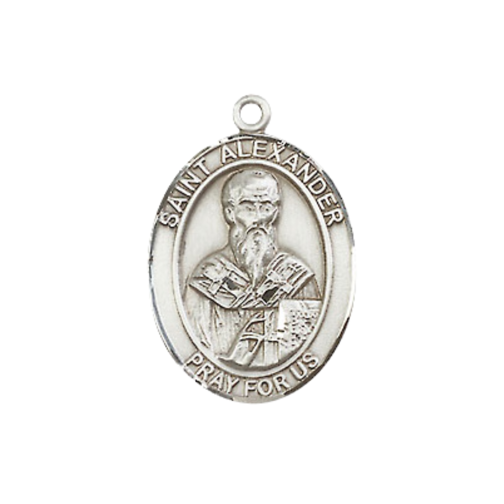 Everlasting Light Jewelry Medium Women's .925 Sterling Silver Saint St. Alexander Constantinople Pendant Necklace on 18Inch Rhodium Plated Lite Curb Brass Chain, Catholic Medal – Patron Saint St. of Corsica – Velvet Gift Box Included