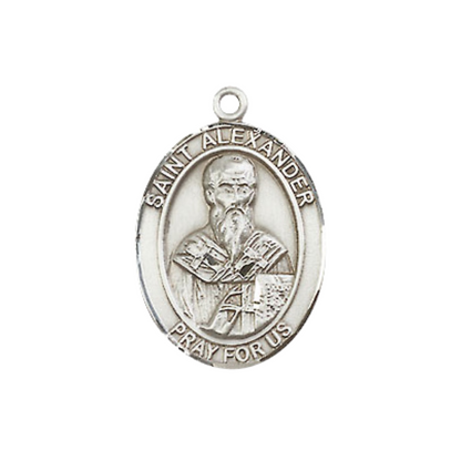 Everlasting Light Jewelry Medium Women's .925 Sterling Silver Saint St. Alexander Constantinople Pendant Necklace on 18Inch Rhodium Plated Lite Curb Brass Chain, Catholic Medal – Patron Saint St. of Corsica – Velvet Gift Box Included