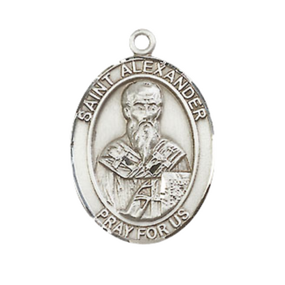Medium Men's Pewter Patron Saint St. Alexander Constantinople Medal Pendant with 24 Inch Rhodium Plated Heavy Curb Chain Catholic Religious Necklace - Made in USA, Deluxe Velvet Gift Box