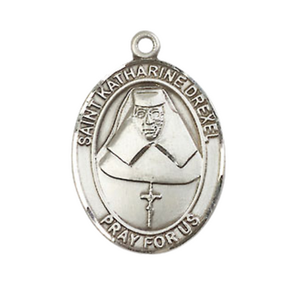 Everlasting Light Jewelry Medium Men's Pewter Patron Saint St. Katharine Drexel Medal Pendant with 24 Inch Rhodium Plated Heavy Curb Chain Catholic Religious Necklace - Made in USA, Deluxe Velvet Gift Box