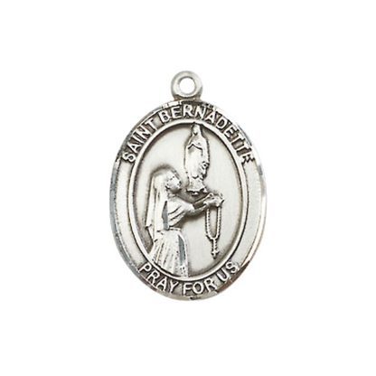 .925 Sterling Silver Saint St. Bernadette Medal Pendant on 18 Inch Rhodium Plated Lite Curb Brass Chain with Lobster Claw Clasp, Catholic Religious Necklace - Made in USA- Prayer Card Included