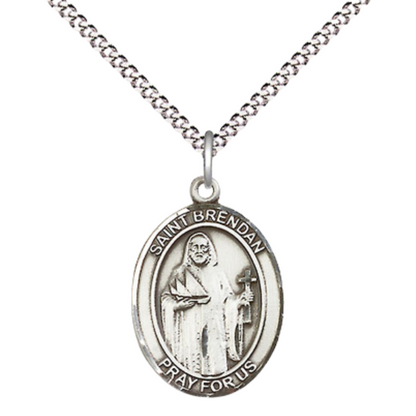 Medium Women's Pewter Saint St. Brendan the Navigator Pendant Necklace on 18- inch Rhodium- Plated Lite Curb Brass Chain – Patron Saint St. of Sailors and Mariners – ¾" x ½" Medal, Catholic Medal – Velvet Gift Box Included