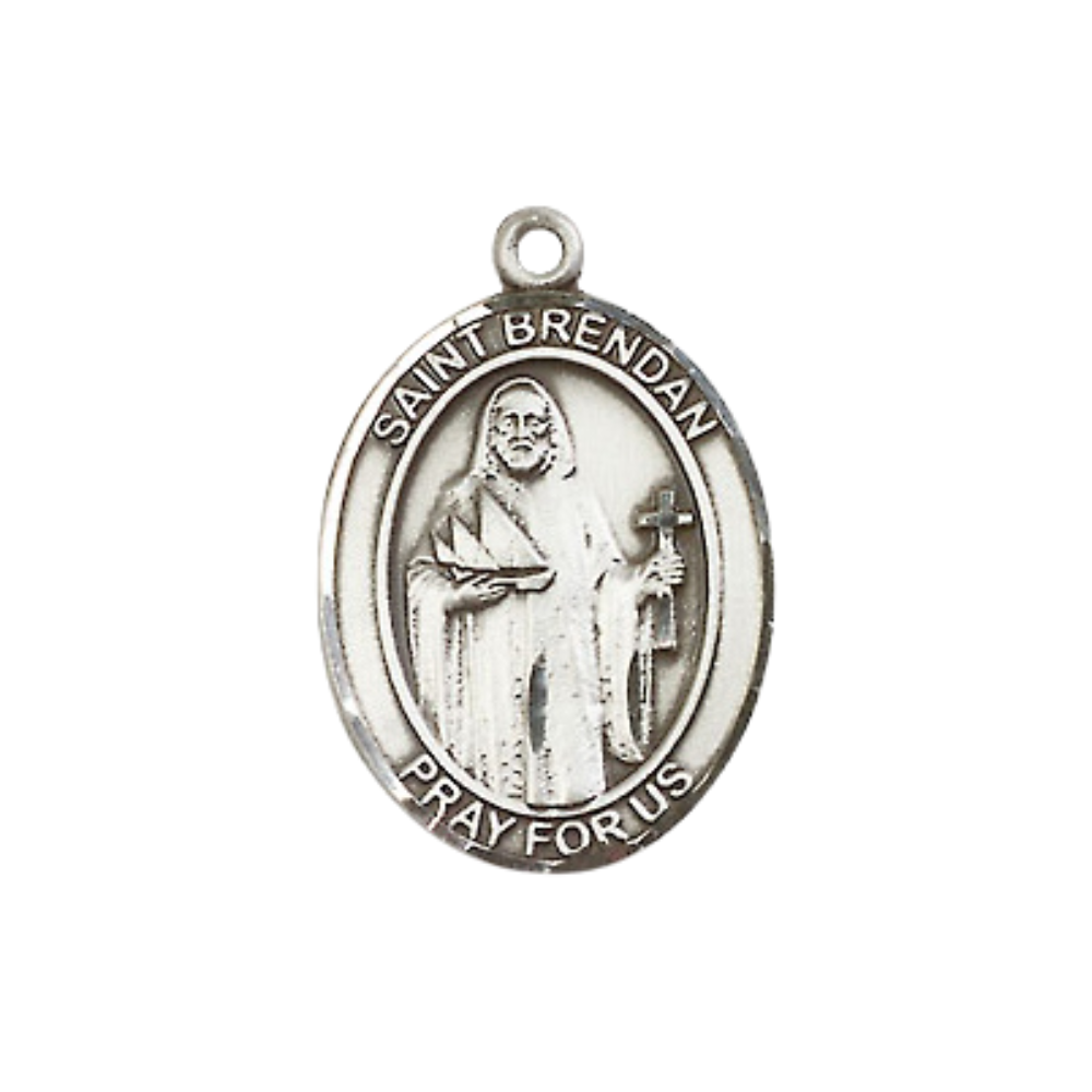 Medium Women's Pewter Saint St. Brendan the Navigator Pendant Necklace on 18- inch Rhodium- Plated Lite Curb Brass Chain – Patron Saint St. of Sailors and Mariners – ¾" x ½" Medal, Catholic Medal – Velvet Gift Box Included
