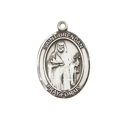 Medium Mens .925 Sterling Silver Saint St. Brendan the Navigator Medal Pendant on 24 Inch Rhodium Plated Heavy Curb Brass Chain w/Lobster Claw Clasp, Catholic Religious Necklace- USA Made Gift Boxed