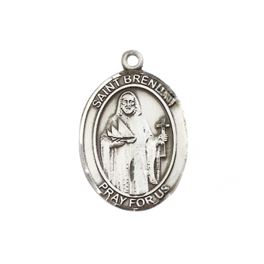 Everlasting Light Jewelry Medium Women's .925 Sterling Silver Saint St. Brendan Navy Pendant Necklace on 18- Inch Rhodium Plated Lite Curb Brass Chain – Patron Saint St. of Sailors/Mariners, Catholic Medal – Velvet Gift Box Included
