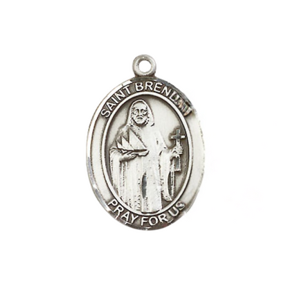 Medium Women's Pewter Saint St. Brendan Navy Pendant Necklace on 18- inch Rhodium- Plated Lite Curb Brass Chain – Patron Saint St. of Sailors and Mariners – ¾ x ½ Medal, Catholic Medal – Velvet Gift Box Included