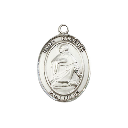 Medium Women's Pewter Saint St. Charles Borromeo Pendant Necklace on 18- inch Rhodium- Plated Lite Curb Brass Chain – Patron Saint St. of Catechists and Seminarians – ¾" x ½" Medal, Catholic Medal – Velvet Gift Box Included