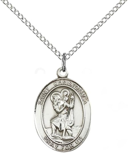 Medium Women's Pewter Saint St. Christopher Coast Guard Pendant Necklace on 18- inch Rhodium- Plated Lite Curb Brass Chain – Patron Saint St. of Travelers/Motorists – ¾" x ½" Medal, Catholic Medal – Velvet Gift Box Included