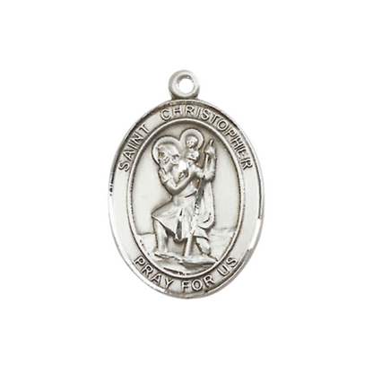 Medium Women's .925 Sterling Silver Saint St. Christopher Pendant Necklace on 18- Inch Rhodium Plated Lite Curb Brass Chain – Patron Saint St. of Travelers and Motorists, Catholic Medal – Velvet Gift Box Included