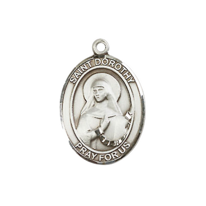 .925 Sterling Silver Saint St. Dorothy Medal Pendant on 18 Inch Rhodium Plated Lite Curb Brass Chain with Lobster Claw Clasp, Catholic Religious Necklace - Made in USA- Prayer Card Included