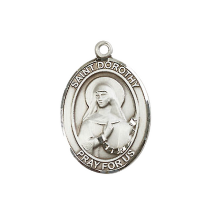 Everlasting Light Jewelry Mens Medium Oval Pewter Saint St. Dorothy Medal Pendant on 24 Inch Rhodium Plated Heavy Curb Brass Chain w/Lobster Claw Clasp, Catholic Religious Necklace- USA Made Gift Boxed