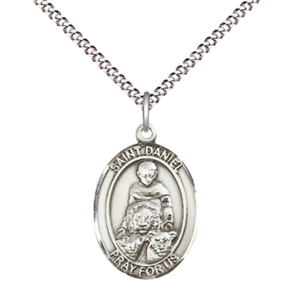 Everlasting Light Jewelry Medium Women's .925 Sterling Silver Saint St. Daniel Pendant Necklace on 18- Inch Rhodium Plated Lite Curb Brass Chain – Patron Saint St. of Prisoners, Catholic Medal – Velvet Gift Box Included