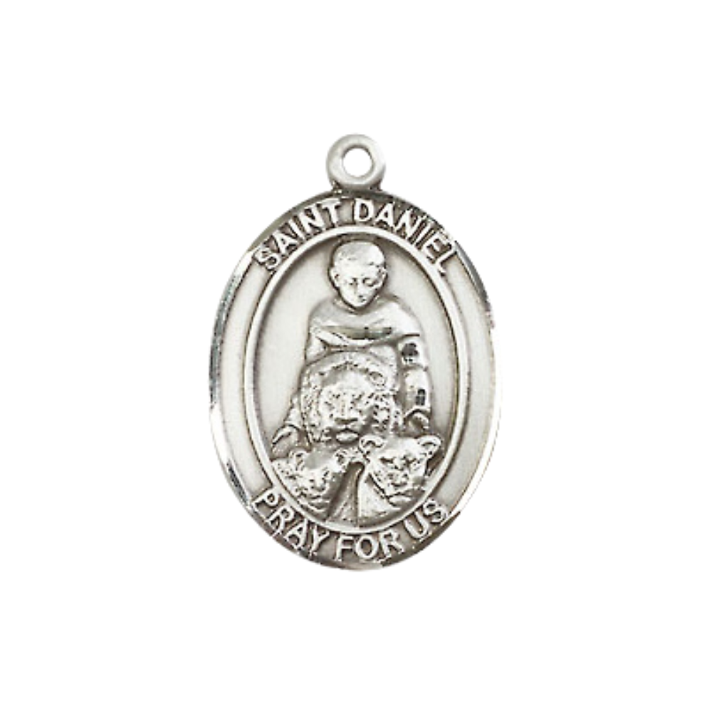 Everlasting Light Jewelry Medium Women's .925 Sterling Silver Saint St. Daniel Pendant Necklace on 18- Inch Rhodium Plated Lite Curb Brass Chain – Patron Saint St. of Prisoners, Catholic Medal – Velvet Gift Box Included