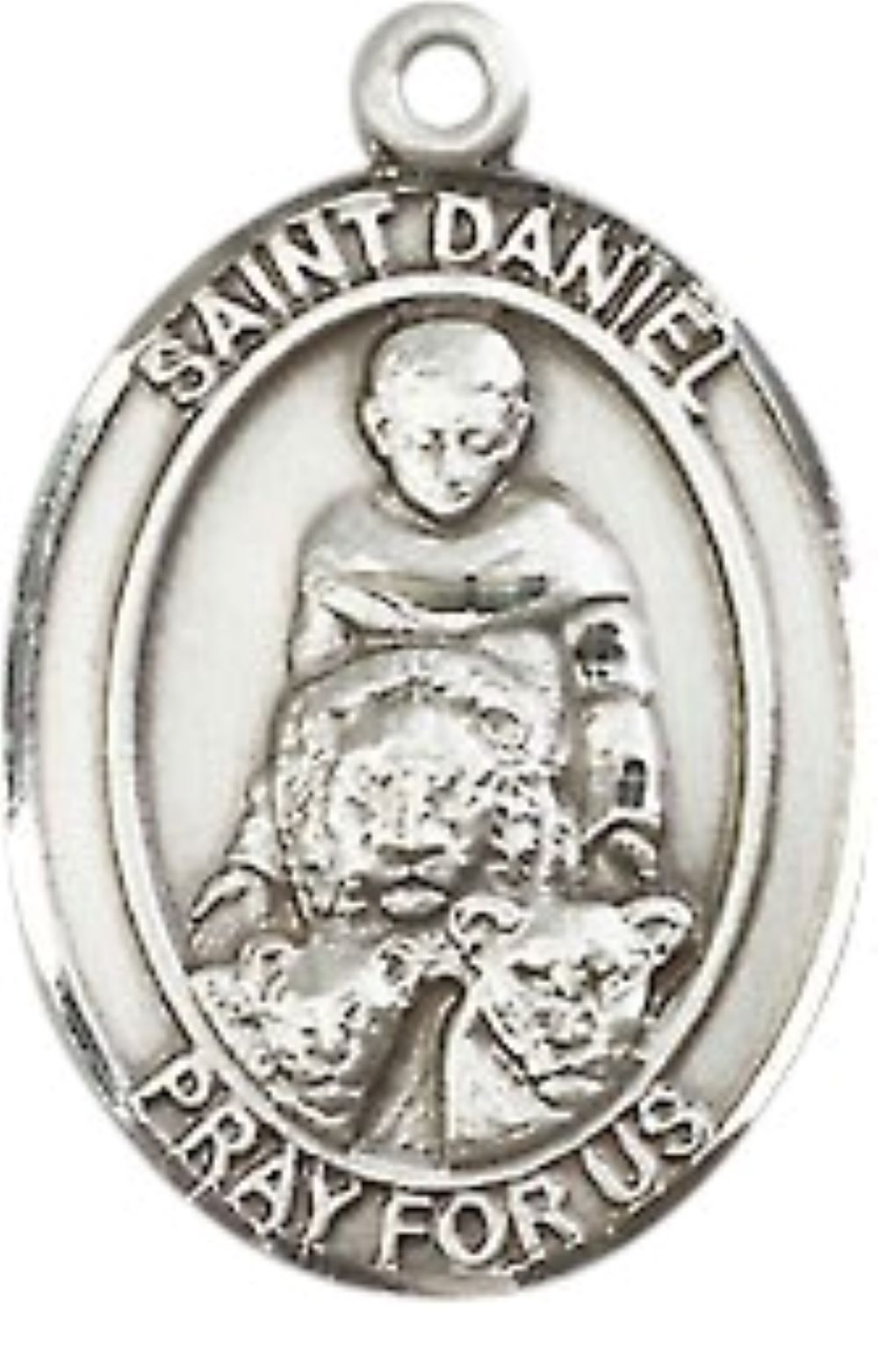 Everlasting Light Jewelry Mens Medium Oval Pewter Saint St. Daniel Medal Pendant on 24 Inch Rhodium Plated Heavy Curb Brass Chain with Lobster Claw Clasp, Catholic Religious Necklace- USA Made Gift Boxed