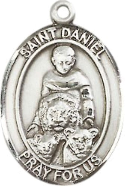 Everlasting Light Jewelry Mens Medium Oval Pewter Saint St. Daniel Medal Pendant on 24 Inch Rhodium Plated Heavy Curb Brass Chain with Lobster Claw Clasp, Catholic Religious Necklace- USA Made Gift Boxed