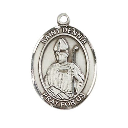 Everlasting Light Jewelry Medium Men's .925 Sterling Silver Saint St. Dennis Medal Pendant with 24 Inch Rhodium Plated Heavy Curb Chain Catholic Religious Necklace - Made in USA, Deluxe Velvet Gift Box