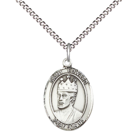 Medium Women's .925 Sterling Silver Saint St. Dunstan Medal Pendant on 18 Inch Rhodium Plated Lite Curb Brass Chain with Lobster Claw Clasp, Catholic Religious Necklace - Made in USA- Velvet Gift Box