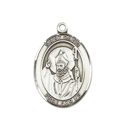Everlasting Light Jewelry Medium Men's Pewter Saint St. David of Wales Medal Pendant on 24 Inch Endless Rhodium Plated Heavy Curb Brass Chain, Catholic Religious Necklace - Made in USA- Deluxe Velvet Gift Box