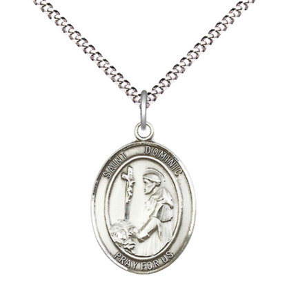 Everlasting Light Jewelry Medium Women's .925 Sterling Silver Saint St. Dominic de Guzman Pendant Necklace on 18- Inch Rhodium Plated Lite Curb Brass Chain – Patron Saint St. of Astronomy, Catholic Medal – Velvet Gift Box Included