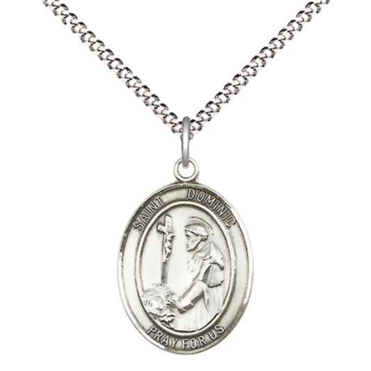 Everlasting Light Jewelry Medium Women's .925 Sterling Silver Saint St. Dominic de Guzman Pendant Necklace on 18- Inch Rhodium Plated Lite Curb Brass Chain – Patron Saint St. of Astronomy, Catholic Medal – Velvet Gift Box Included