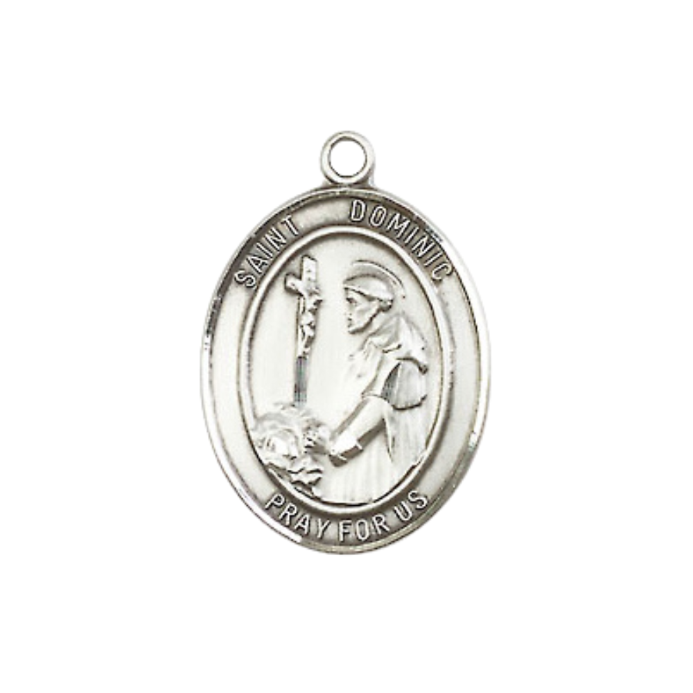 Everlasting Light Jewelry Medium Women's .925 Sterling Silver Saint St. Dominic de Guzman Pendant Necklace on 18- Inch Rhodium Plated Lite Curb Brass Chain – Patron Saint St. of Astronomy, Catholic Medal – Velvet Gift Box Included