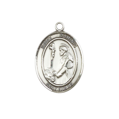 Everlasting Light Jewelry Medium Men's Pewter Saint St. Dominic de Guzman Medal Pendant on 24 Inch Endless Rhodium Plated Heavy Curb Brass Chain, Catholic Religious Necklace - Made in USA- Deluxe Velvet Gift Box