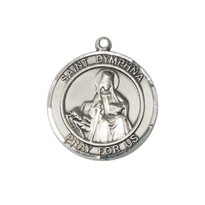 Medium Men's .925 Sterling Silver Saint Dymphna Medal Pendant on 24 Inch Endless Rhodium Plated Heavy Curb Brass Chain, Catholic Religious Necklace -Made in USA - Deluxe Velvet Gift Box
