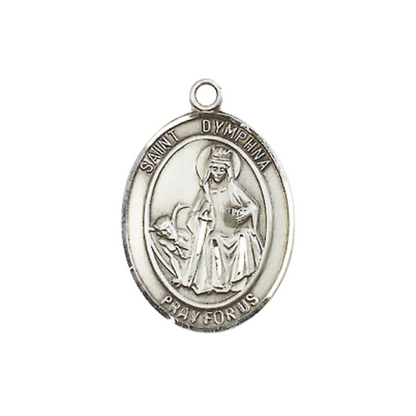 .925 Sterling Silver Saint St. Dymphna Medal Pendant on 18 Inch Rhodium Plated Lite Curb Brass Chain with Lobster Claw Clasp, Catholic Religious Necklace - Made in USA- Prayer Card Included