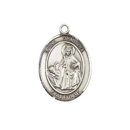 Everlasting Light Jewelry Mens Medium Oval Pewter Saint St. Dymphna Medal Pendant on 24 Inch Rhodium Plated Heavy Curb Brass Chain w/Lobster Claw Clasp, Catholic Religious Necklace- USA Made Gift Boxed