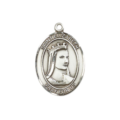 .925 Sterling Silver Saint St. Elizabeth of Hungary Medal Pendant on 18 Inch Rhodium Plated Lite Curb Brass Chain w/ Lobster Claw Clasp, Catholic Religious Necklace - Made in USA- Prayer Card Included