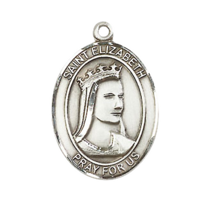 Medium Men's Pewter Saint St. Elizabeth of Hungary Medal Pendant on 24 Inch Endless Rhodium Plated Heavy Curb Brass Chain, Catholic Religious Necklace - Made in USA- Deluxe Velvet Gift Box