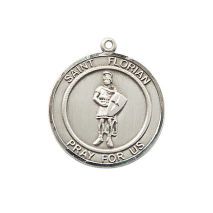 Medium Women's .925 Sterling Silver Saint St. Florian Pendant Necklace – ¾” x ?” Medal on 18 Inch Rhodium- Plated Lite Curb Brass Chain with Lobster Claw Clasp, Catholic Medal - Patron Saint. of Firefighters – Velvet Gift Box