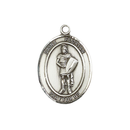 Everlasting Light Jewelry Medium Women's Sterling Silver Saint Florian Pendant Necklace on 18-Inch Rhodium Plated Lite Curb Brass Chain – Patron Saint of Fire Fighters – Velvet Gift Box Included