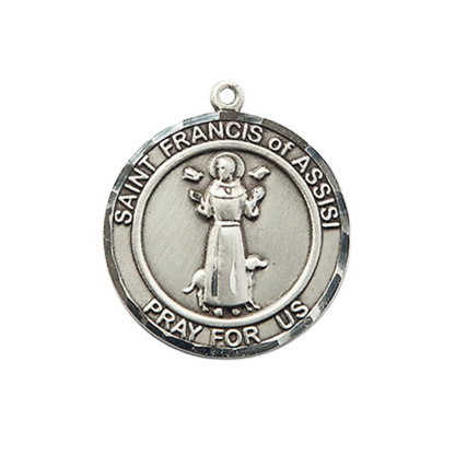 Medium Women's .925 Sterling Silver Saint St. Francis of Assisi Pendant Necklace on 18 Inch Rhodium- Plated Lite Curb Brass Chain with Lobster Claw Clasp – Patron Saint St. of Animals & Catholic Action – Velvet Gift Box