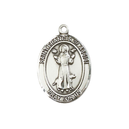 Medium Women's .925 Sterling Silver Saint St. Francis of Assisi Pendant Necklace on 18- Inch Rhodium Plated Lite Curb Brass Chain – Patron Saint St. of Animals & Catholic Action – Velvet Gift Box Included