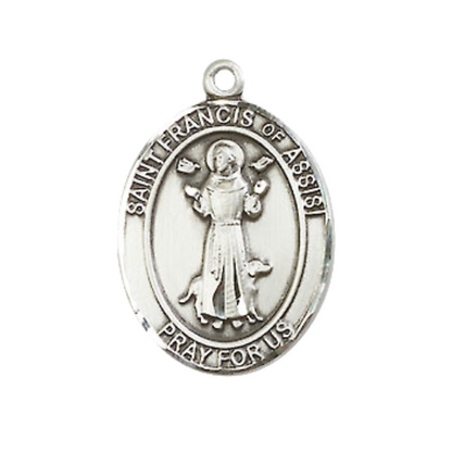 Medium Men's .925 Sterling Silver Saint St. Francis of Assisi Medal Pendant on 24 Inch Endless Rhodium Plated Heavy Curb Brass Chain, Catholic Religious Necklace - Made in USA- Deluxe Velvet Gift Box