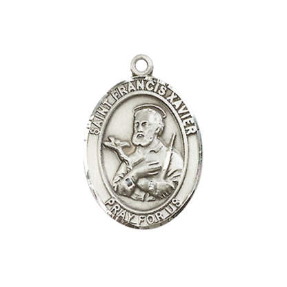 Everlasting Light Jewelry Medium Women's .925 Sterling Silver Saint St. Francis Xavier Pendant Necklace on 18- Inch Rhodium Plated Lite Curb Brass Chain – Patron Saint St. of Foreign Missions, Catholic Medal – Velvet Gift Box Included