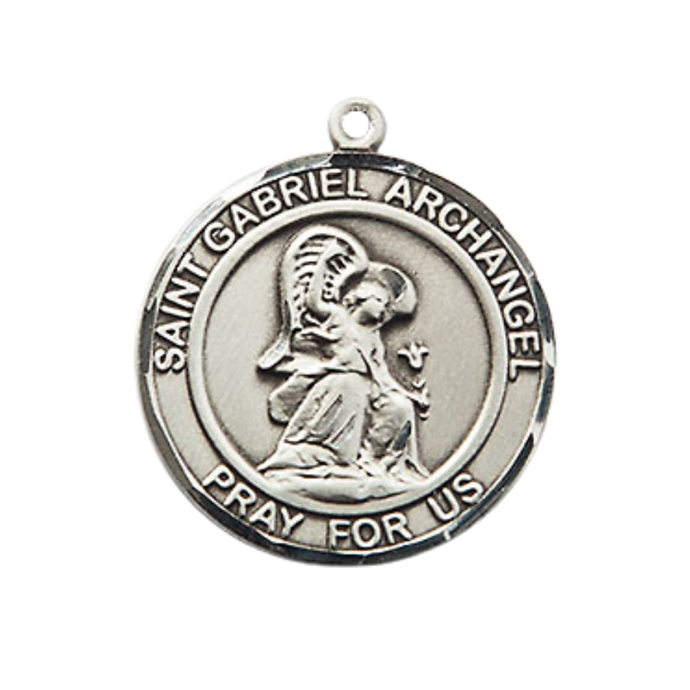 Medium Men's .925 Sterling Silver Saint St. Gabriel the Archangel Medal Pendant on 24 Inch Endless Rhodium Plated Heavy Curb Brass Chain, Catholic Religious Necklace - Made in USA- Deluxe Velvet Gift Box