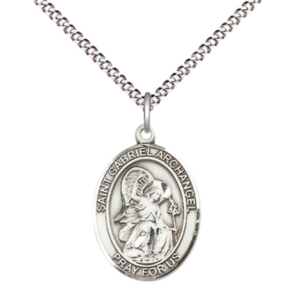 Everlasting Light Jewelry Medium Women's .925 Sterling Silver Saint St. Gabriel the Archangel Pendant Necklace on 18- Inch Rhodium Plated Lite Curb Brass Chain – Patron Saint St. of Messengers, Catholic Medal – Velvet Gift Box Included