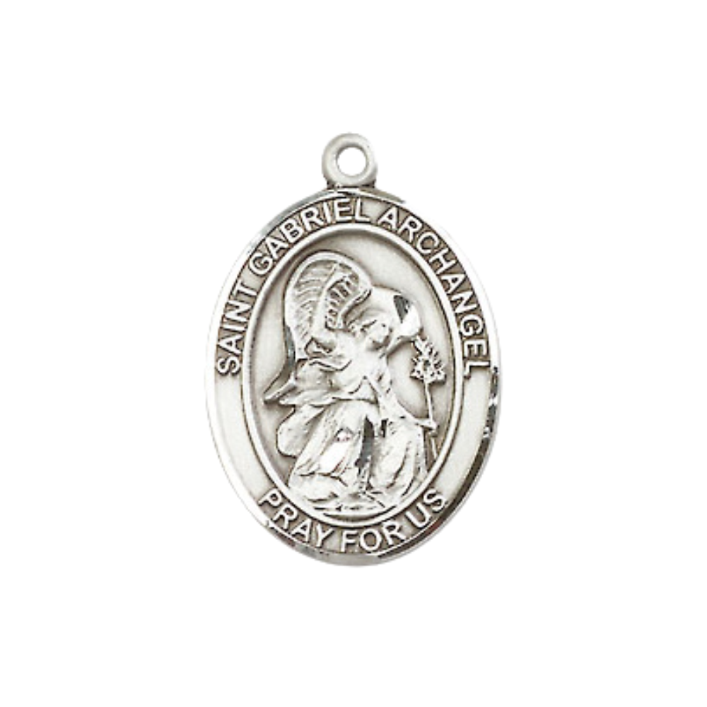 Women's Pewter Saint St. Gabriel the Archangel Pendant Necklace on 18- inch Rhodium- Plated Lite Curb Brass Chain – Patron Saint St. of Messengers – ¾ x ½ Medal, Catholic Medal – Velvet Gift Box Included