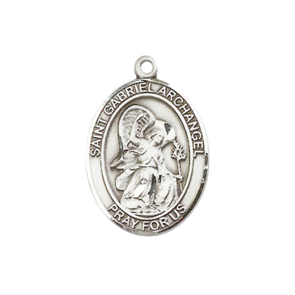 Women's Pewter Saint St. Gabriel the Archangel Pendant Necklace on 18- inch Rhodium- Plated Lite Curb Brass Chain – Patron Saint St. of Messengers – ¾ x ½ Medal, Catholic Medal – Velvet Gift Box Included