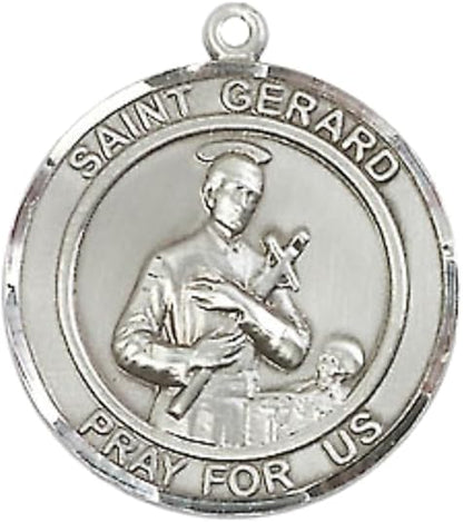 Medium Women's Pewter Saint St. Gerard Medal Pendant on 18 Inch Rhodium Plated Lite Curb Brass Chain w/Lobster Claw clasp, Catholic Religious Necklace - Made in USA - Deluxe Velvet Gift Box
